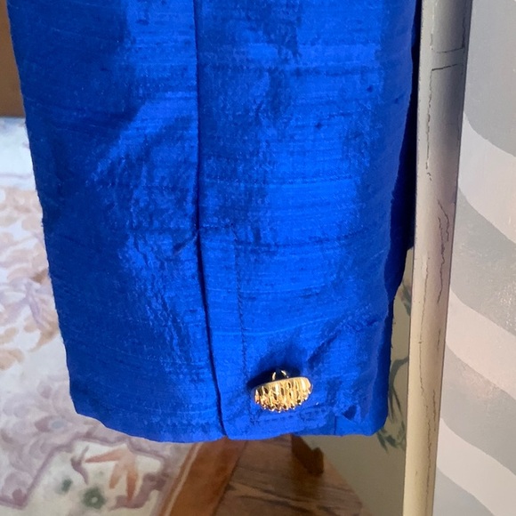 VICTOR COSTA LADIES ROYAL BLUE SILK SUIT JACKET & SKIRT 12 - Picture 5 of 10